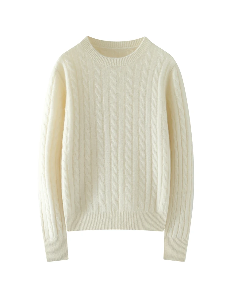 

Chic Autumn Winter Fashion Women's Clothing O-Neck Pullover 100% Cashmere Sweater Twist Flower Soft knitwear Grace Comfort Top