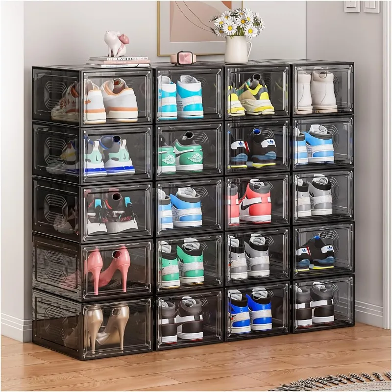 

10 Pack Thicken Shoe Organizer Stackable,Upgraded Sturdy Shoes Storage Box with Magnetic Door