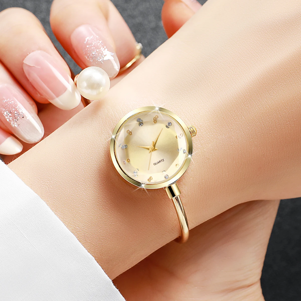 Fashion Pearl Bangle Strap Women Quartz Watch Diamond Ladies Wristwatches Reloj Mujer Clock Gift