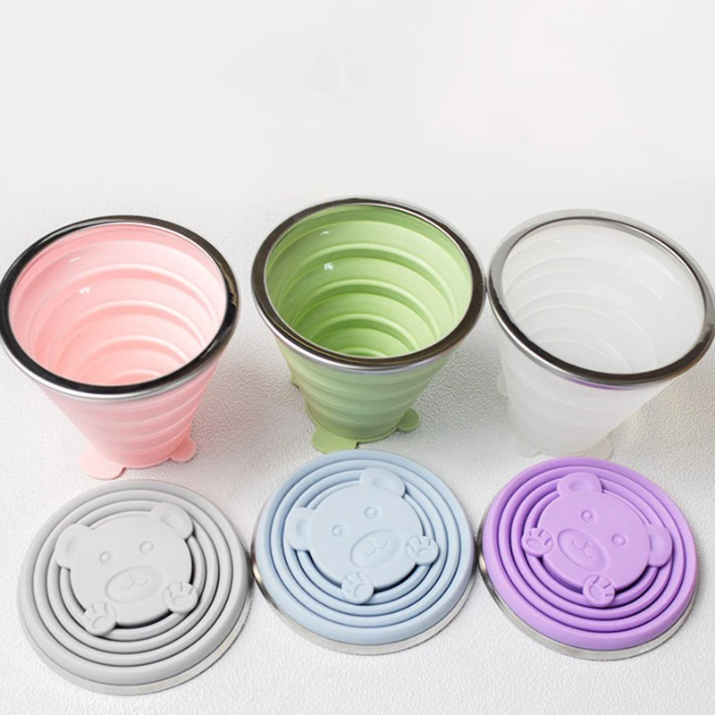 180/320ML Silicone Collapsible Travelling Cups Reusable & Portable Drinking Cup with Lids for Outdoor Hiking