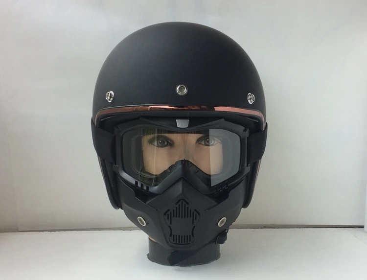 Open Half Helmet Retro Scooter Vintage Motorcycle Helmet Built in Sunglasses Motorbike Riding Capacete Moto Cafe Racer Men Women