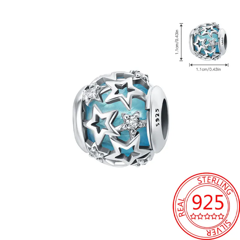 الخرز 925 فضة سحر الأصلي الأزرق نجوم القمر الشمس الخرز صالح سوار مجوهرات Diy بها بنفسك النساء غرامة هدية الإكسسوار #1