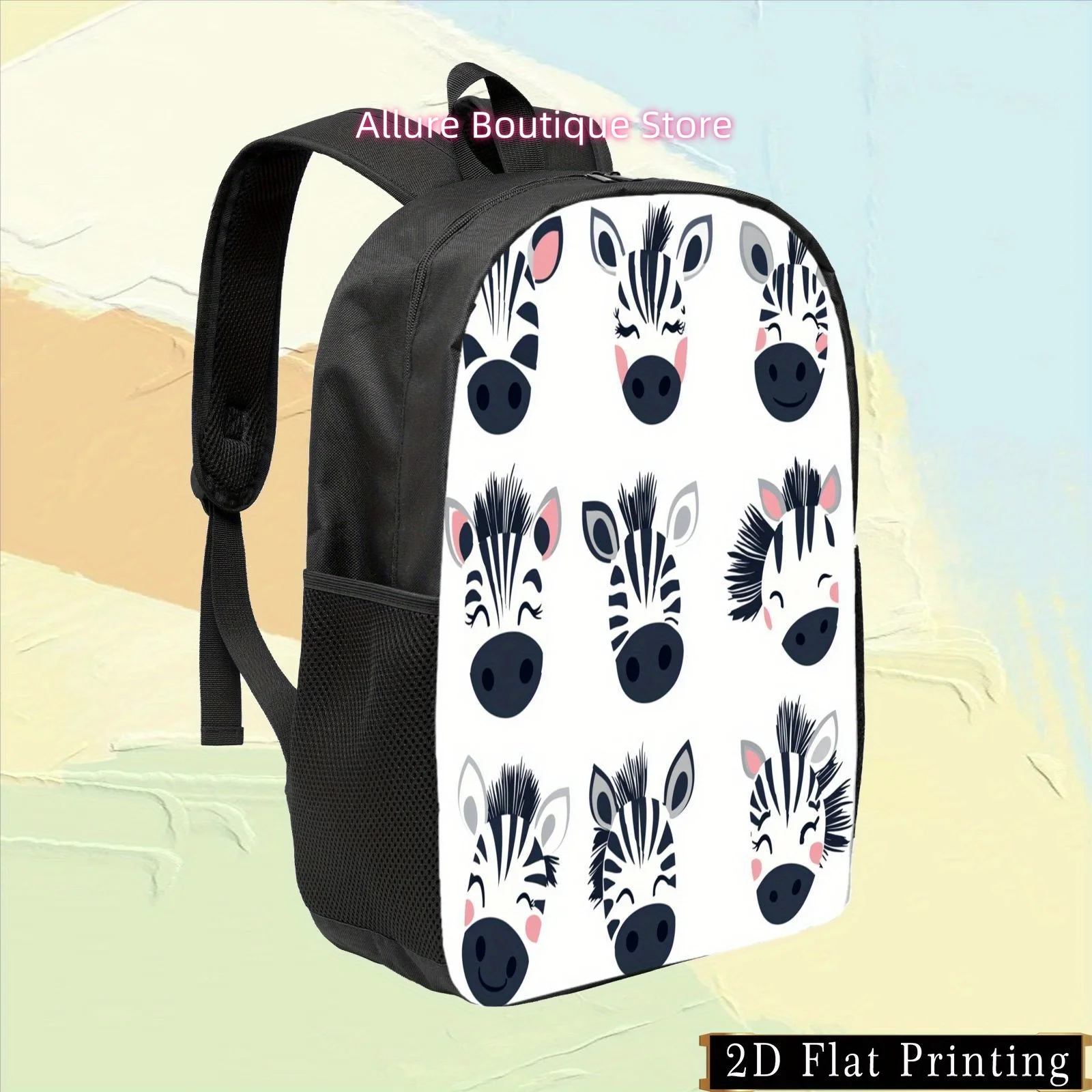 1pc Colorful Single-Sided Print Student Backpack with Cartoon Zebra Design, Featuring a Unique Hand-Washable Design And Zipper C
