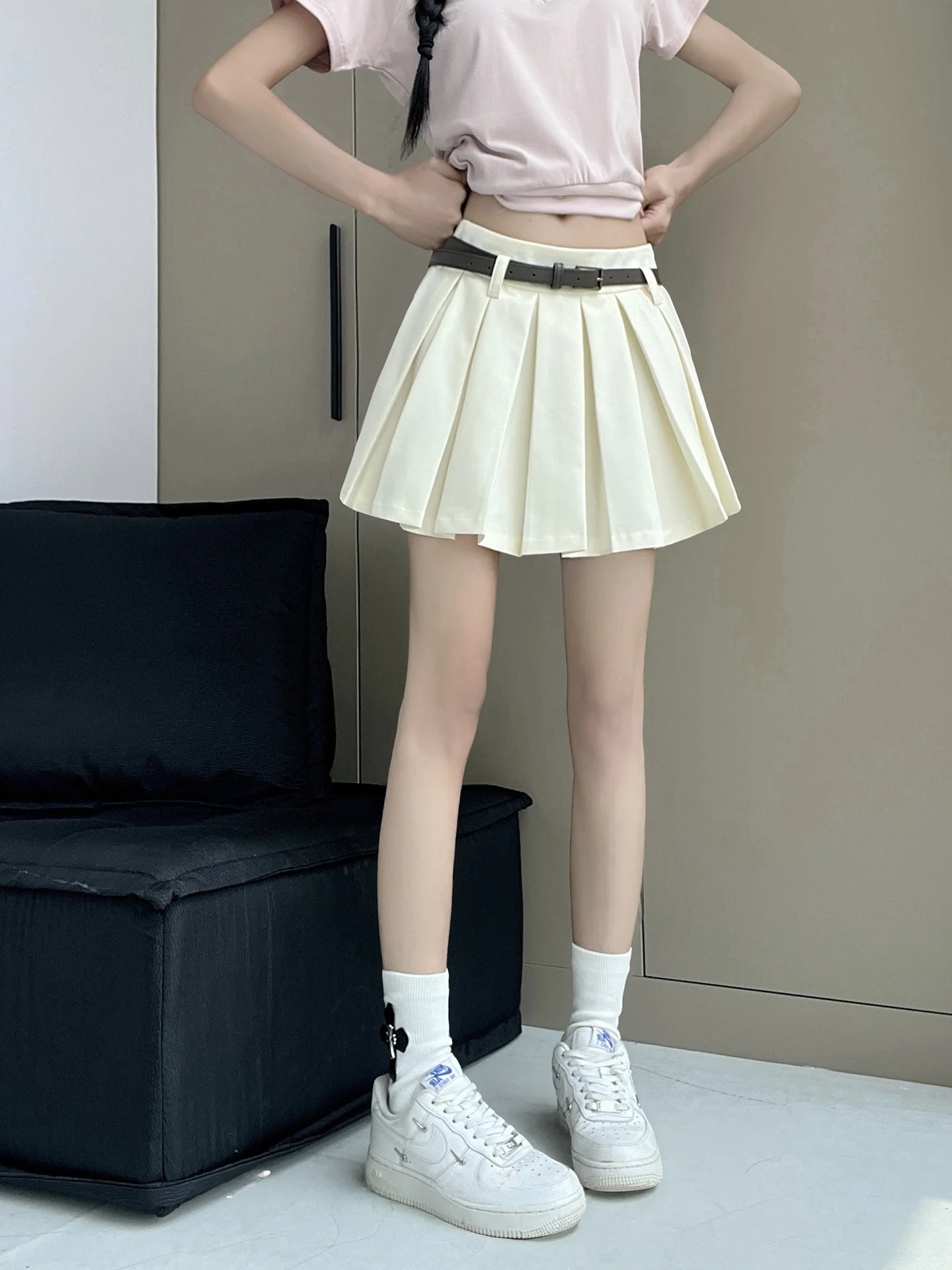 Elegant A-Line Midi Skirt in Royal Blue with Pleated Design High Waist Slimming Short Skirt for Women Casual Style with Inner...