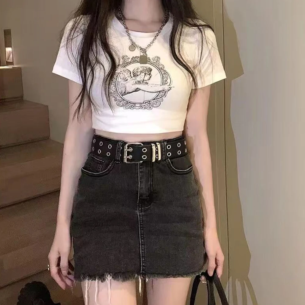 

Casual Outing Retro Gyaru T-shirt Printed Retro Short Sleeve Top Casual All-match Top Suitable For All Seasons