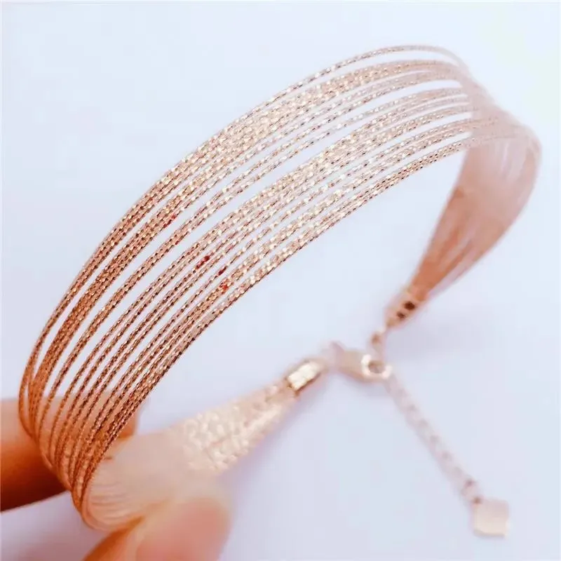 Classic Multi Layered Shiny Circle Bracelet for Women 585 Purple Gold Plated 14K Rose Gold Hollow Out Charm Bangles Jewelry