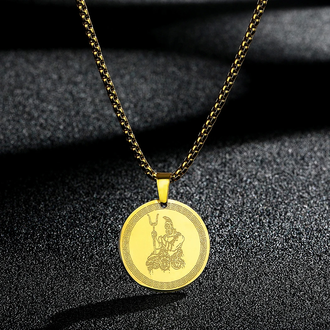 The Greek Chthonic God Of The Underworld Hades With Cerberus Medalion Pendant Stainless Steel Necklace