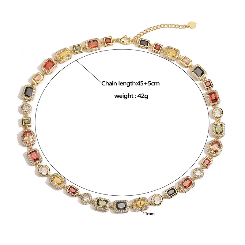 HECHENG 18K Gold-plated Zircon Irregular Geometric Shape Colored Bracelet Necklace Popular Maillard Color Neutral Accessory