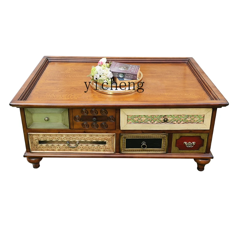 zz salontafel houtnerf retro theetafel massief hout oud meubilair decoratieve zijkast vierkante theetafel