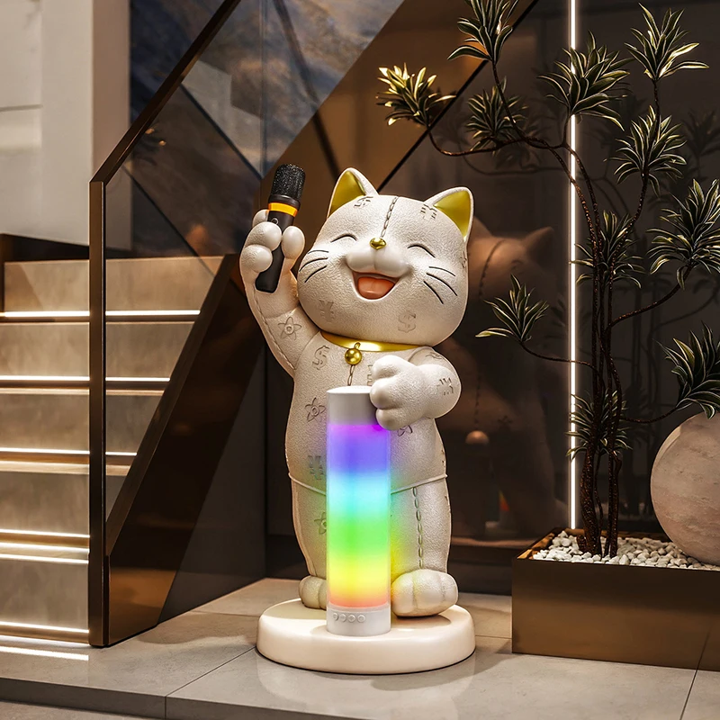 Home Decor Lucky Cat Statue Large Floor Decor Living Room Creative Sculptures Ornaments Colorful Bluetooth Speaker Opening Gifts