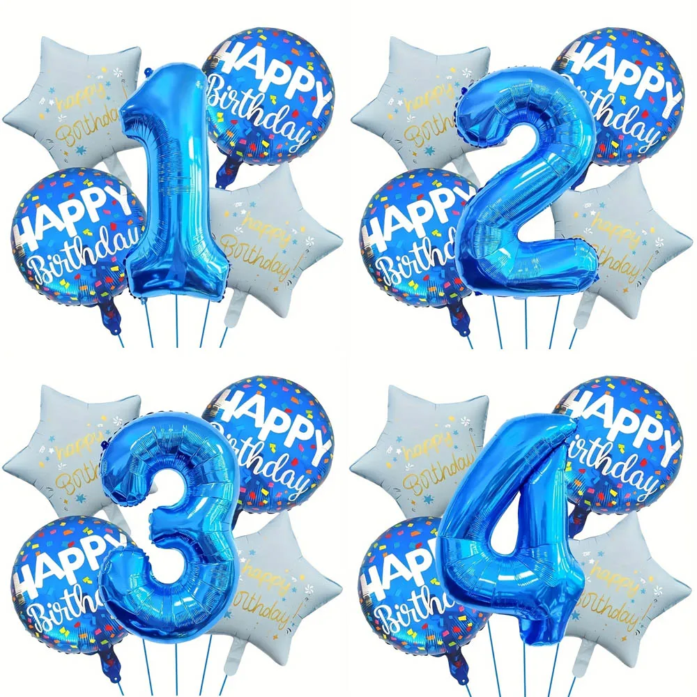 32-дюймовый синий цифровой набор воздушных шаров из алюминиевой пленки, светло-голубые воздушные шары со звездами, подарки для украшения дня рождения для детей 1-9 лет