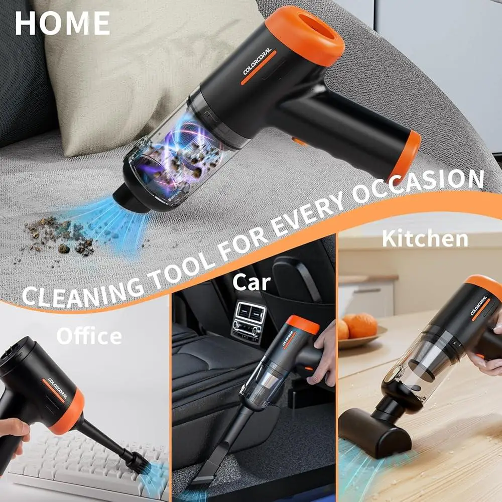 Cordless Handheld Vacuum 16000Pa Rechargeable High Power Mini Vacuum Cleaner Portable Car Cleaner 4 in 1 Dust Blowing Inflating