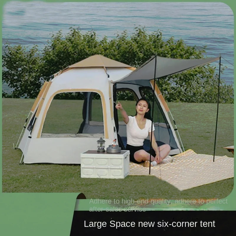 

Hexagonal Tent Outdoor Thickened Fully Automatic Home Portable Travel Equipment Rain Proof Camping Picnic With Handbag 3-8 Peopl