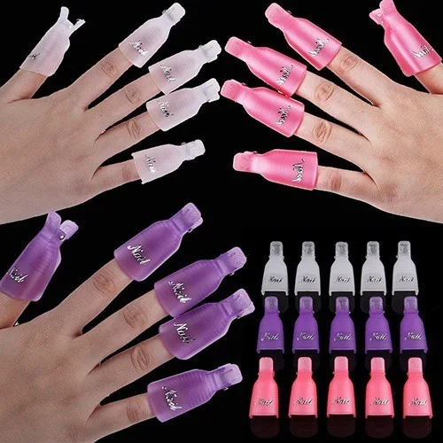 10 Pcs/Bag Colorful Acrylic Nail Art Soak Off Cap Clips Nails Cleaning Manicure UV Gel Polish Soak off Wrap Tools For Finger