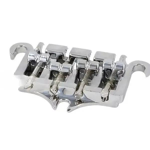 

Guitar Bridge Silver Horn-shaped Bridge Set Vintage 4 String Bass Bridge with Adjustable Saddles