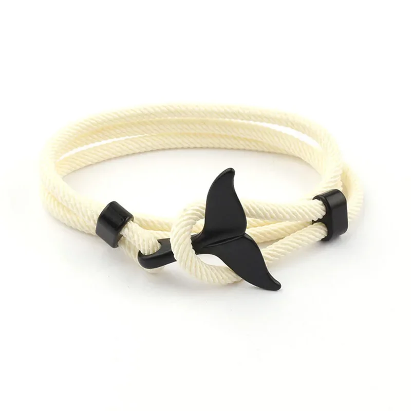 Pulseira trançada multicolorida com cauda de baleia europeia e americana com fivela dupla ajustável na moda