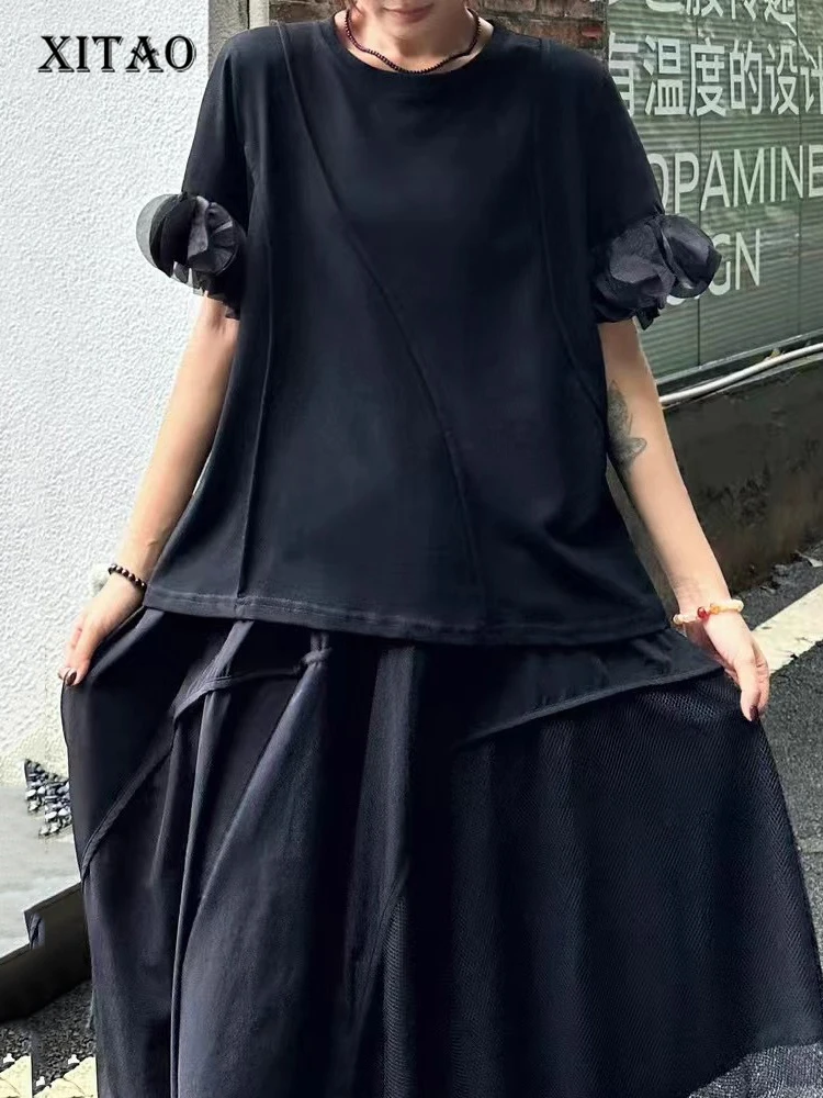 

XITAO Solid Color Sleeves T-Shirts Irregular Loose Casual O-neck New Arrival Personality Slimming Summer Woman T-Shirts ZMY1383