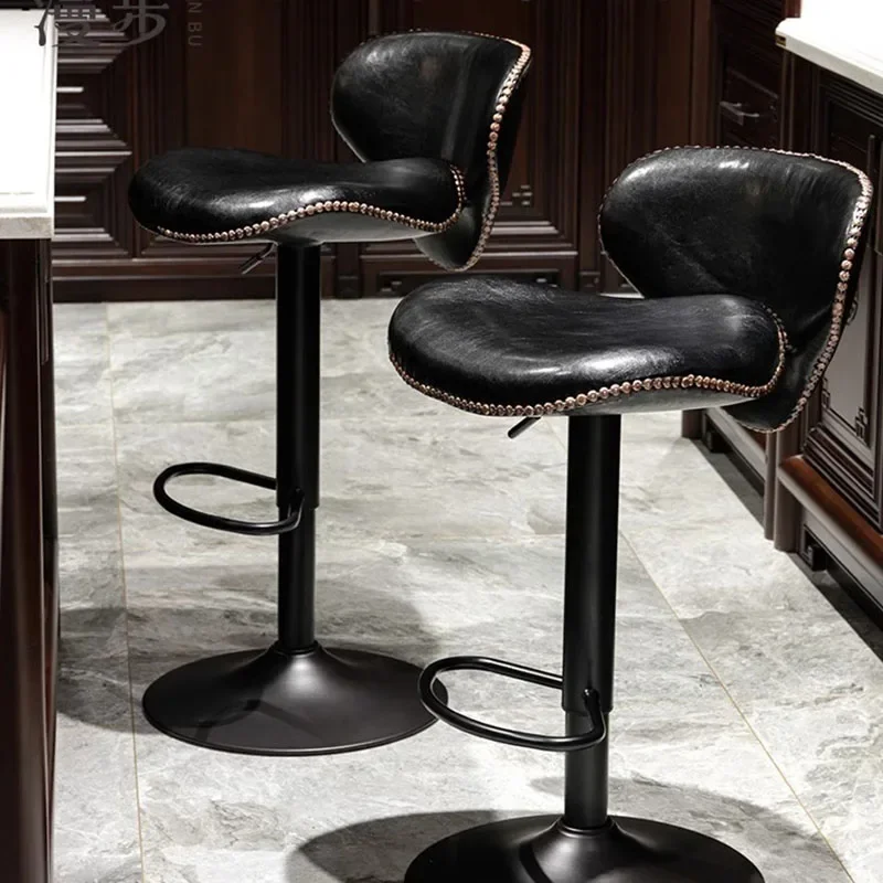 European Adjustable Height Swivel Bar Stool with Backrest for Home Office Pub Reception Counter Chair