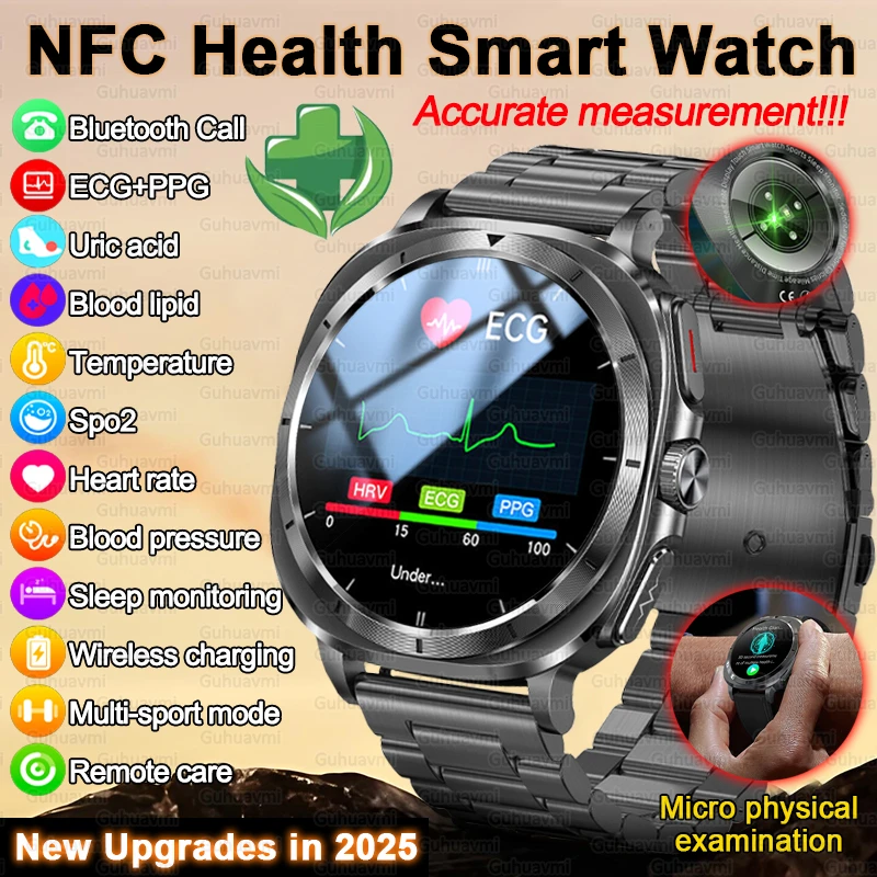 

2025 Новые часы DT Watch 7 липидов в крови, мочевая кислота, умные часы для мужчин, анализ тела, ЭКГ + PPG, Bluetooth-вызов, NFC, умные часы для Android IOS