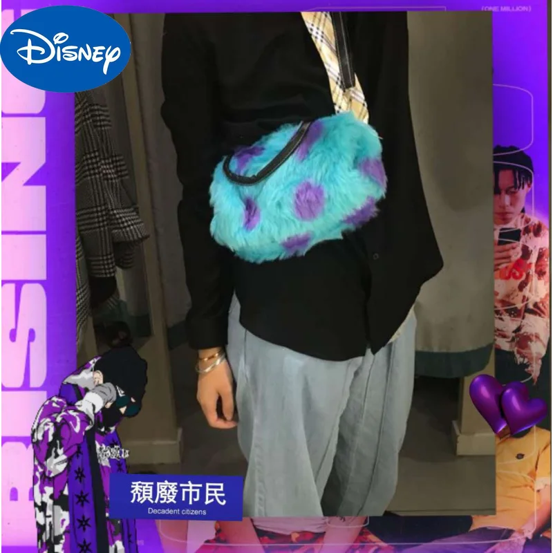 MINISO New Autumn Harajuku Leopard Blue Purple Handbag Messenger Bag Shoulder Bag Trendy Girl Creative Cartoon Sullivan Bag