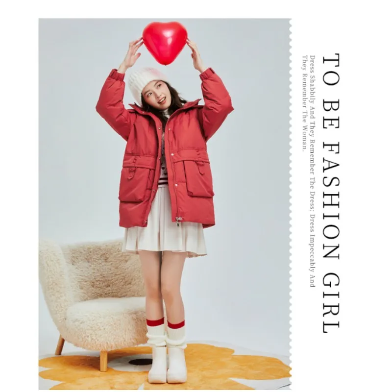 Red hooded retro Orientalism warm coat white duck down jacket women down jacket