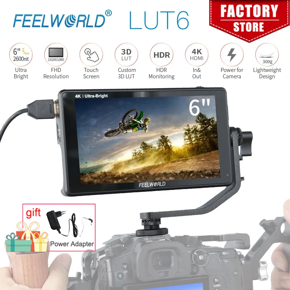 

FEELWORLD LUT6 6-дюймовый ультра яркий 2600 нит HDR 3D LUT сенсорный экран полевой DSLR монитор 4K HDMI Full HD 1920x108 0 IPS для камеры