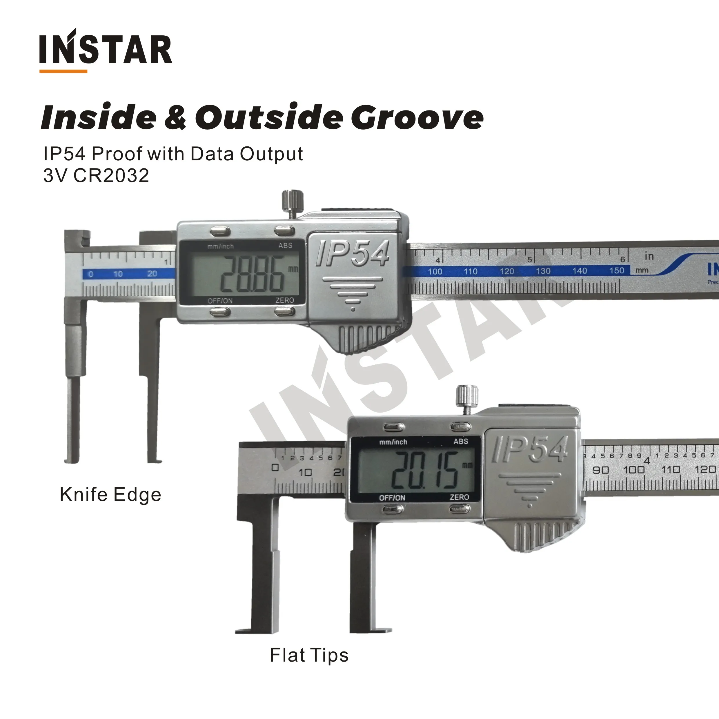 INSTAR Knife Edge Inside Groove IP54 Digital Caliper 5-150mm x 0.01mm 10-150mm 15-200mm Outside Groove Caliper Flat Round Tips
