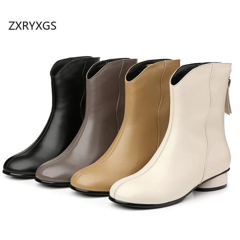 ZXRYXGS قسط جلد البقر الخريف الشتاء الأحذية أحذية الثلوج 2025 حجم كبير الجلد الحقيقي أنيقة أحذية الموضة النسائية في أنبوب الأحذية #1