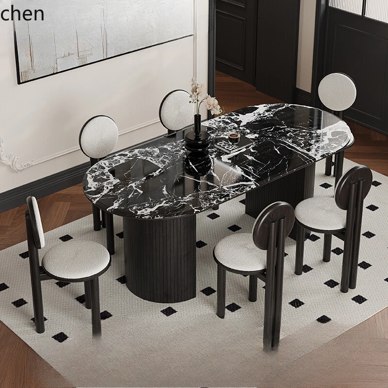 

HTT retro marble dining table Xiaohongshu Internet celebrity Bulgari black luxury stone oval dining table