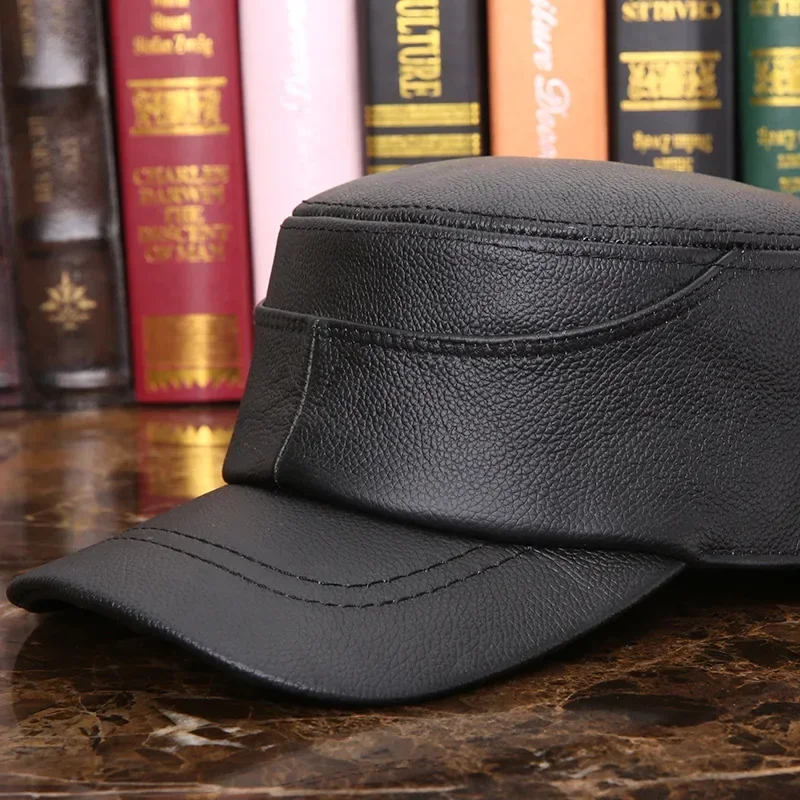 Man Women Genuine Leather Hat Baseball Cap Autumn Winter Outdoor Warm Hat Young Man Cattle Real Leather Hat Peaked Baseball Cap