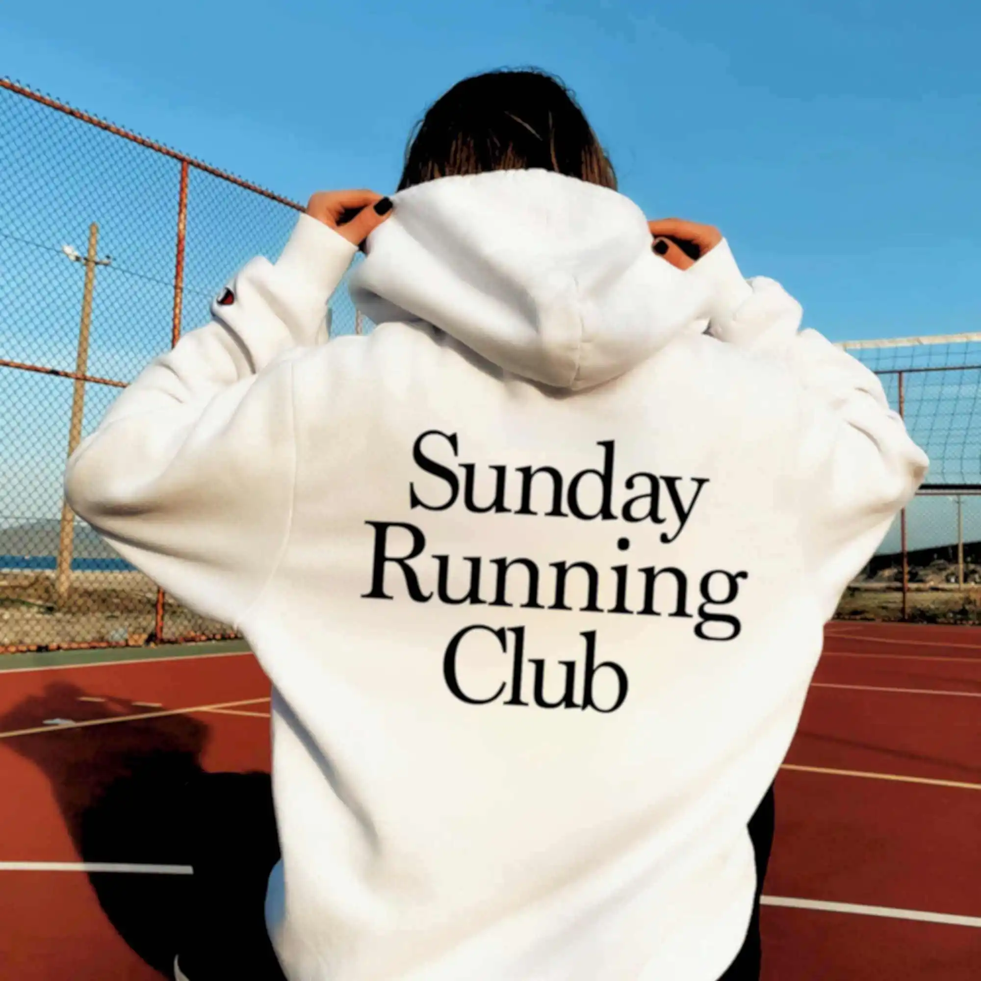 Sunday Running Club Back Printed Womens Cotton Hoodies Winter Clothes Ladies Y2k Meme Saying Graphic Pullovers Jumpers Femme