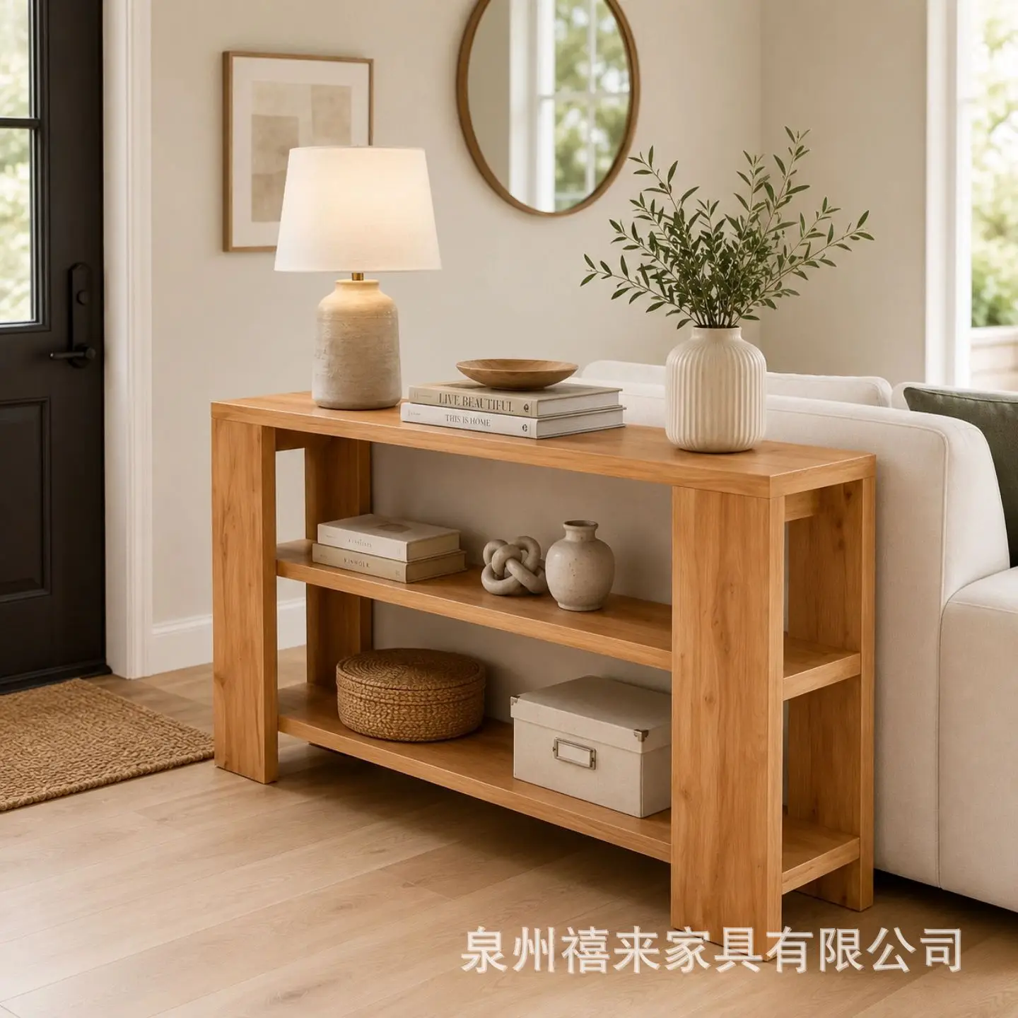 Medieval solid wood porch cabinet Floor-to-ceiling multi-functional storage rack Log color locker