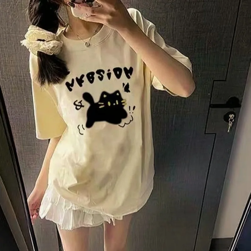 

Женская футболка с милым животным и котом, забавная футболка с коротким рукавом, летние топы унисекс с принтом, эстетичная мода, топ Y2k