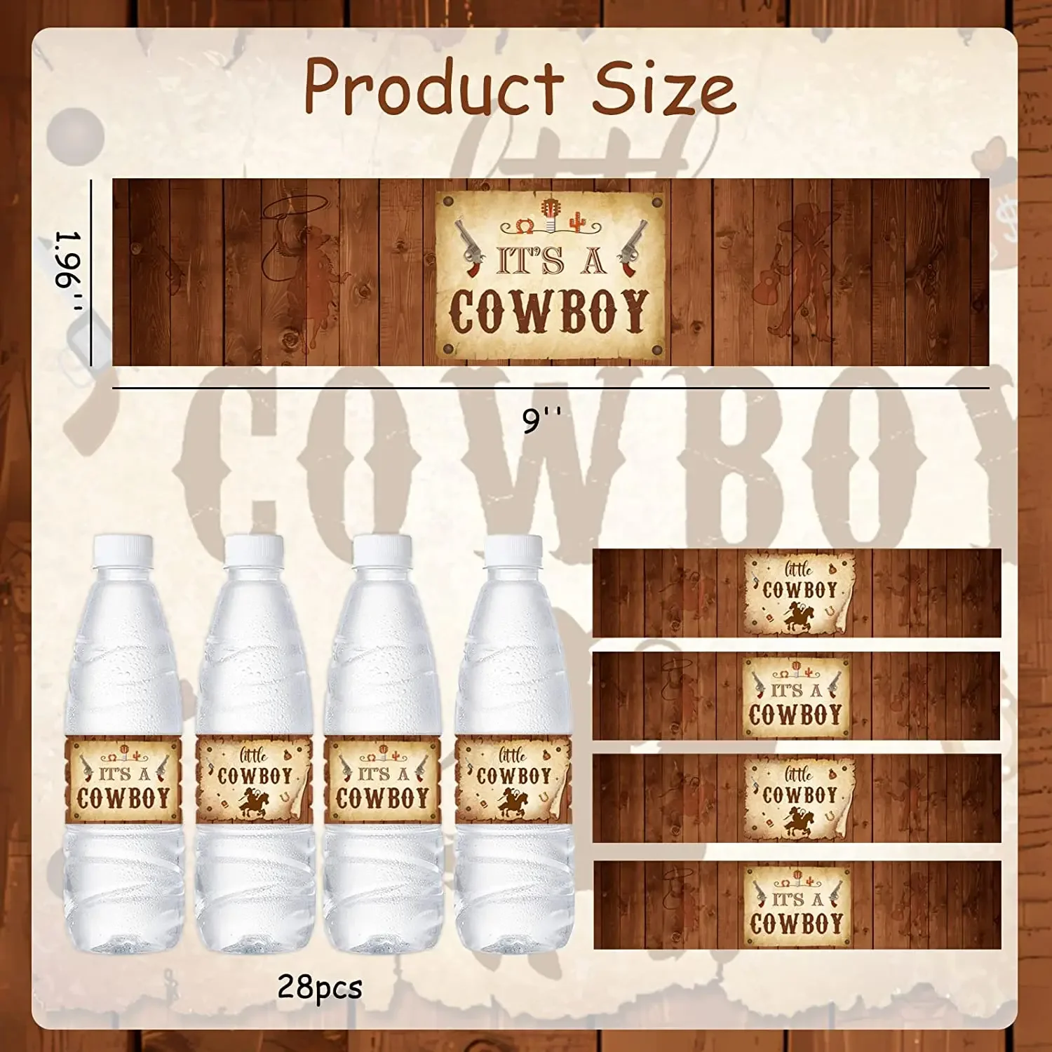 Cowboy Water Bottle Labels, Baby Shower Decorations, Little Cowboy, Western, Rodeo, Party Supplies, 28Pcs