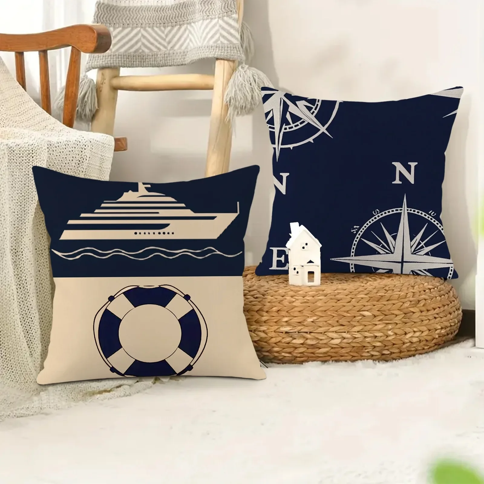 4pc Vintage Nautical Compass PillowcaseSuitable for sofa car bedroom decorative cushion cover pillow cover