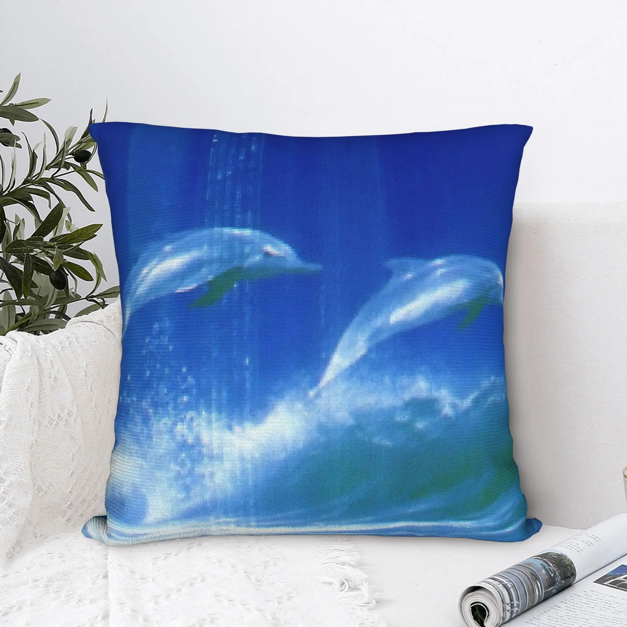 Pixelated Dolphins Frutiger Aero Square Pillow Cases Cushion Covers Customized Polyester Decorative Pillowcover for Home 45*45cm