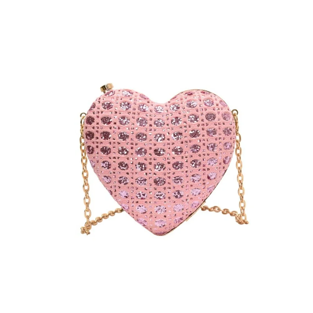 Mini Heart Evening Banquet Bag Sequin Glitter Box Handbag Lipstick Purse Chain Ladies Clutch Bag Wedding