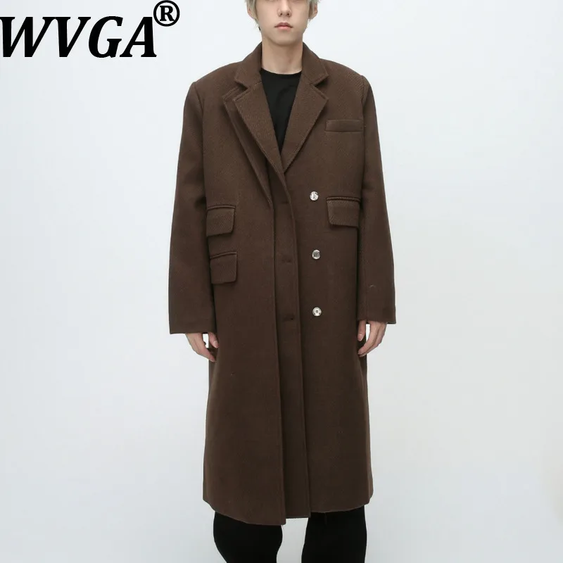 

WVGA Winter New Man Tide Simple Padded Shoulder Thickened Mid-Length Coat Niche Chic Casual Pocket Trendy Jackets Ins Y2K W15012