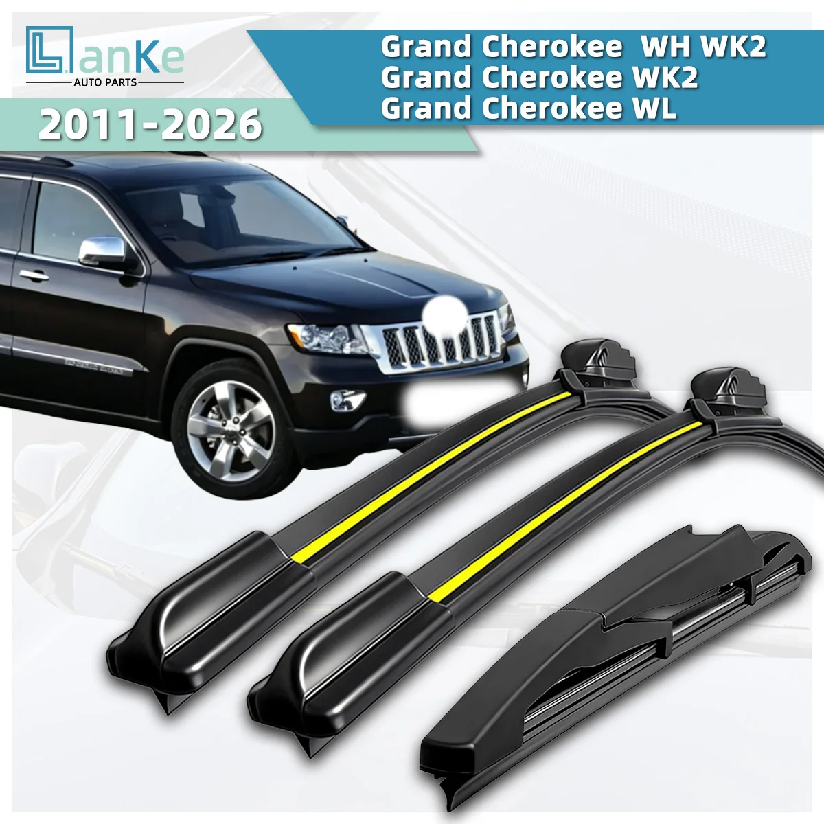 Lanke Wiper Fit For Jeep Grand Cherokee WH WK2/ WK2/ WL (2013-2026) Natural Rubber Strip Boneless Silent Car Front Wiper Blade