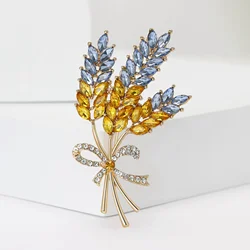 New Rhinestone Ukrainian Ears of Wheat Pins for Women Unisex Plant Brooches Event Party Backpack Decoration Clothes Accessories