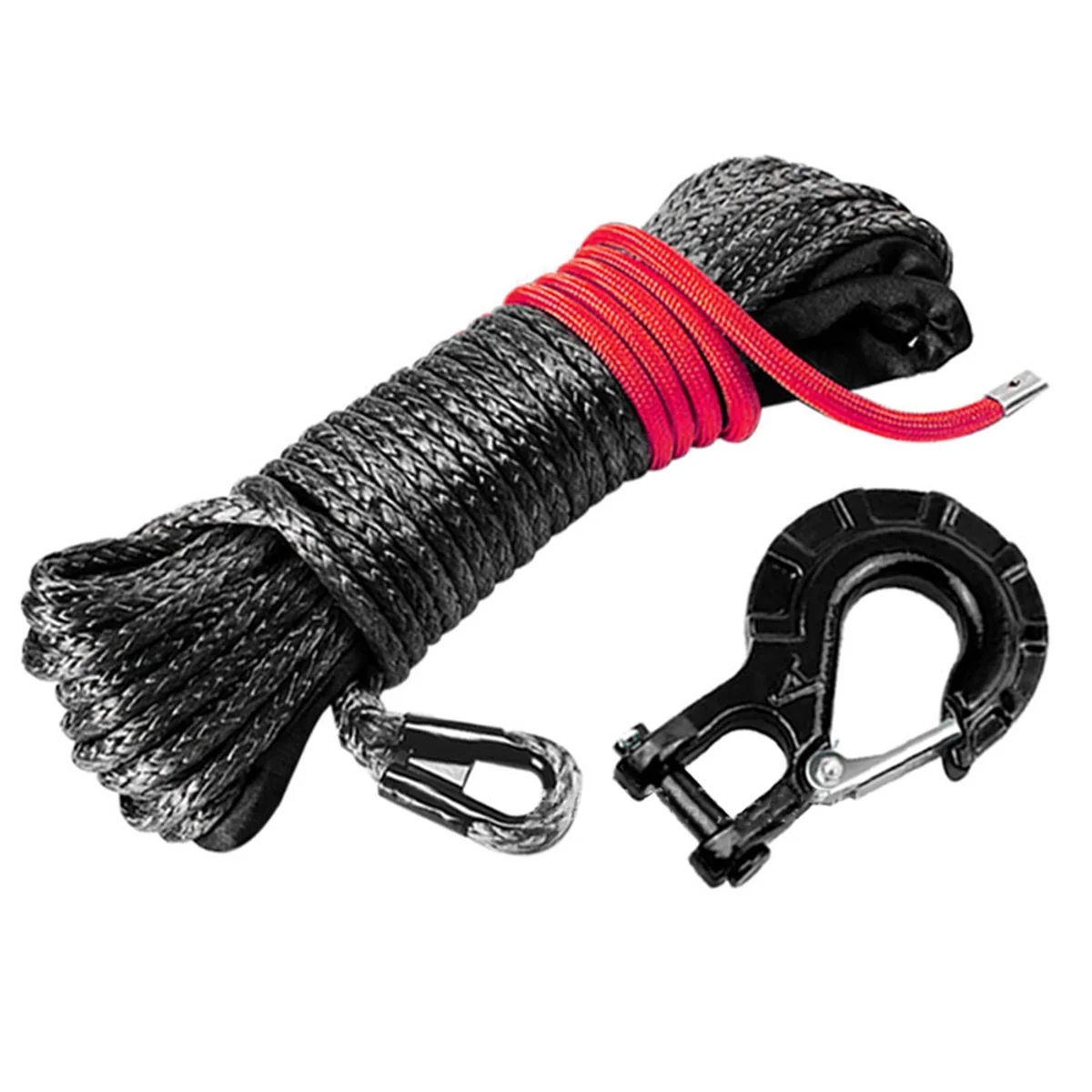 Synthetic Winch Rope Kit, Winch Hook, Safety Pull Strap, Outdoor Traction Rescue Black