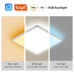 Zemismart TUYA WiFi Smart Lampada da soffitto a LED 34W Luci rotonde dimmerabili a doppio strato con retroilluminazione colorata CCT RGB per camera da letto