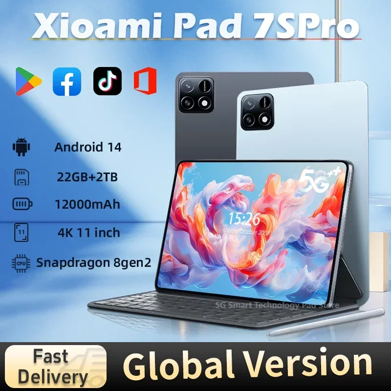 Новый оригинальный планшетный ПК Global Edition Pad 7S Pro: Android 14 OS Snapdragon 8gen2 Chip Boasts HD 4K Visuals, емкость 22 ГБ + 2 ТБ