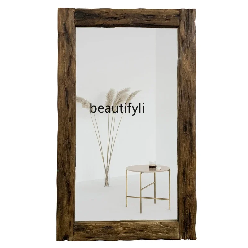 

ss newRetro Solid Wood Full-Length Mirror Floor Dressing Hallway Living Room Clothing Store Full-Length Mirror