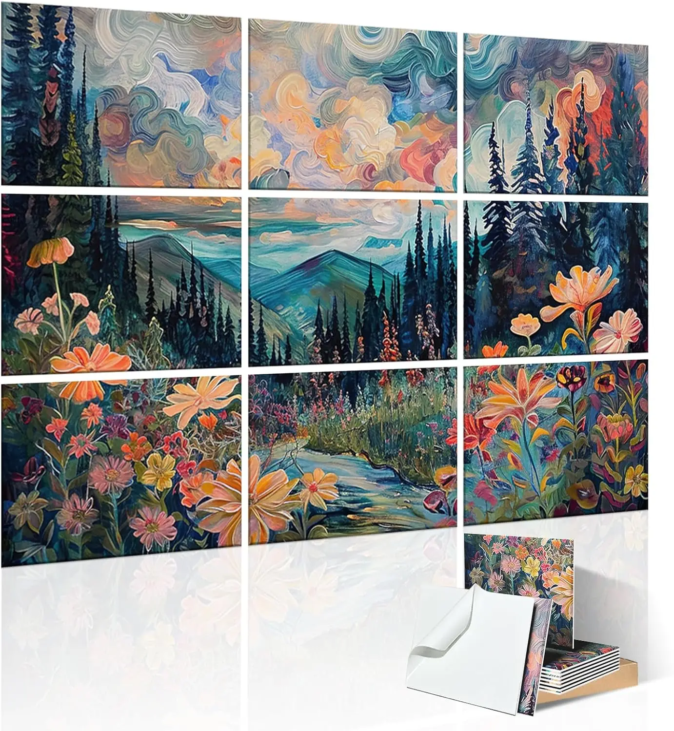 

Набор из 9 акустических панелей, звукопоглощающие, 48x36, с самоклеящимся покрытием, со скошенными краями, для студии, домашнего офиса (цветы)