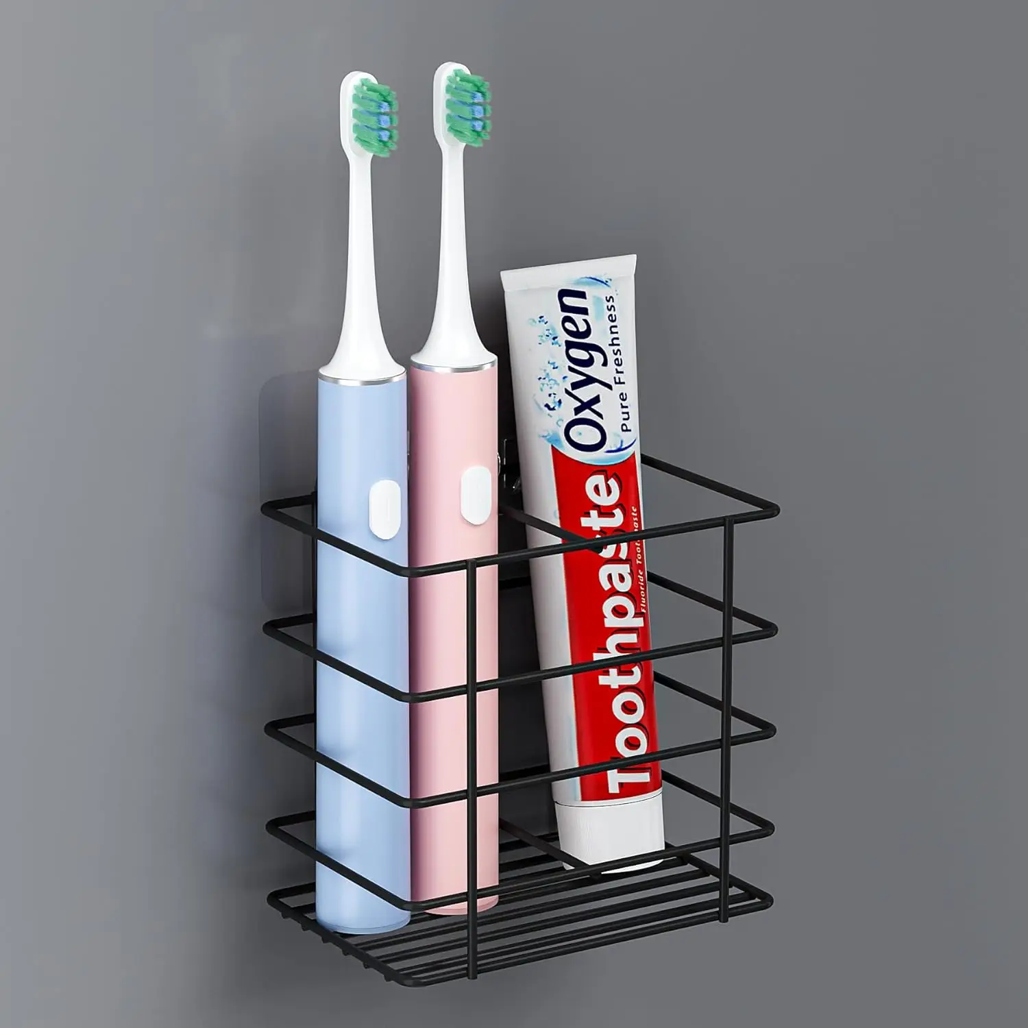 

Wall Mounted Toothbrush Holder with Drainage, Adhesive Organizer for Bathroom, Black