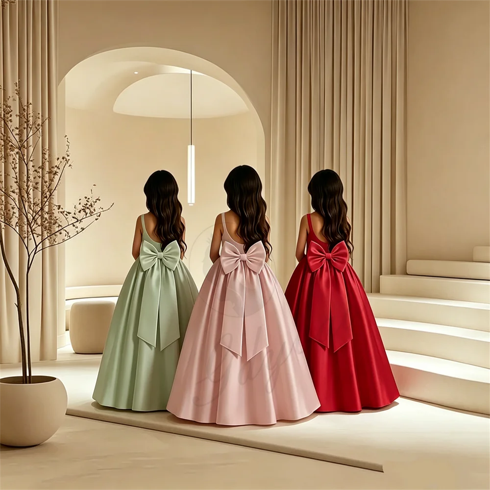 

Customizable Satin Flower Girl Dresses for Wedding Backless Bridesmaid Dress Birthday Dress Bridesmaid Holy Communion Gown