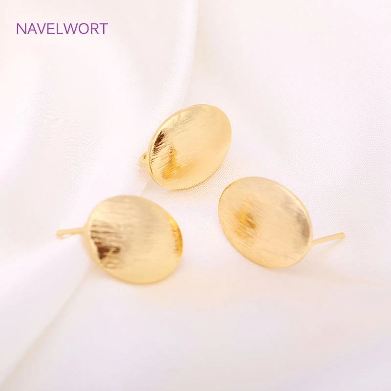 14K Gold Plating Oval Post Earring Fittings High Quality Brass Metal Smooth Stud Earring Parts DIY Jewelry Making Accessories