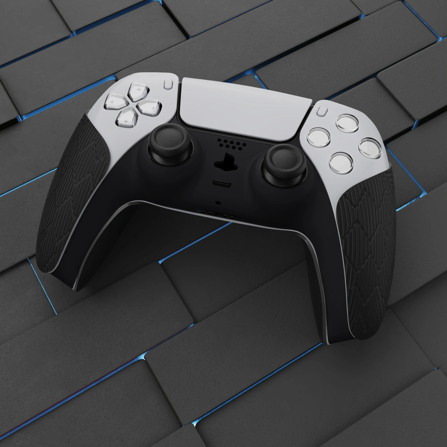 PlayVital-Cinta de silicona antideslizante para mando de ps5, empuñaduras para mando de ps5, accesorios con pegatinas de gatillo, color negro