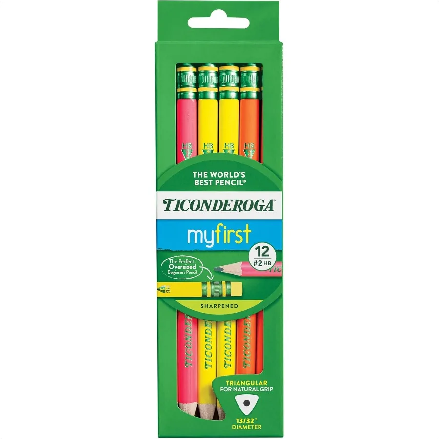 Ticonderoga My First TriWrite WoodCased Pencils PreSharpened 2 HB With Erasers Neon Colors 12 Count